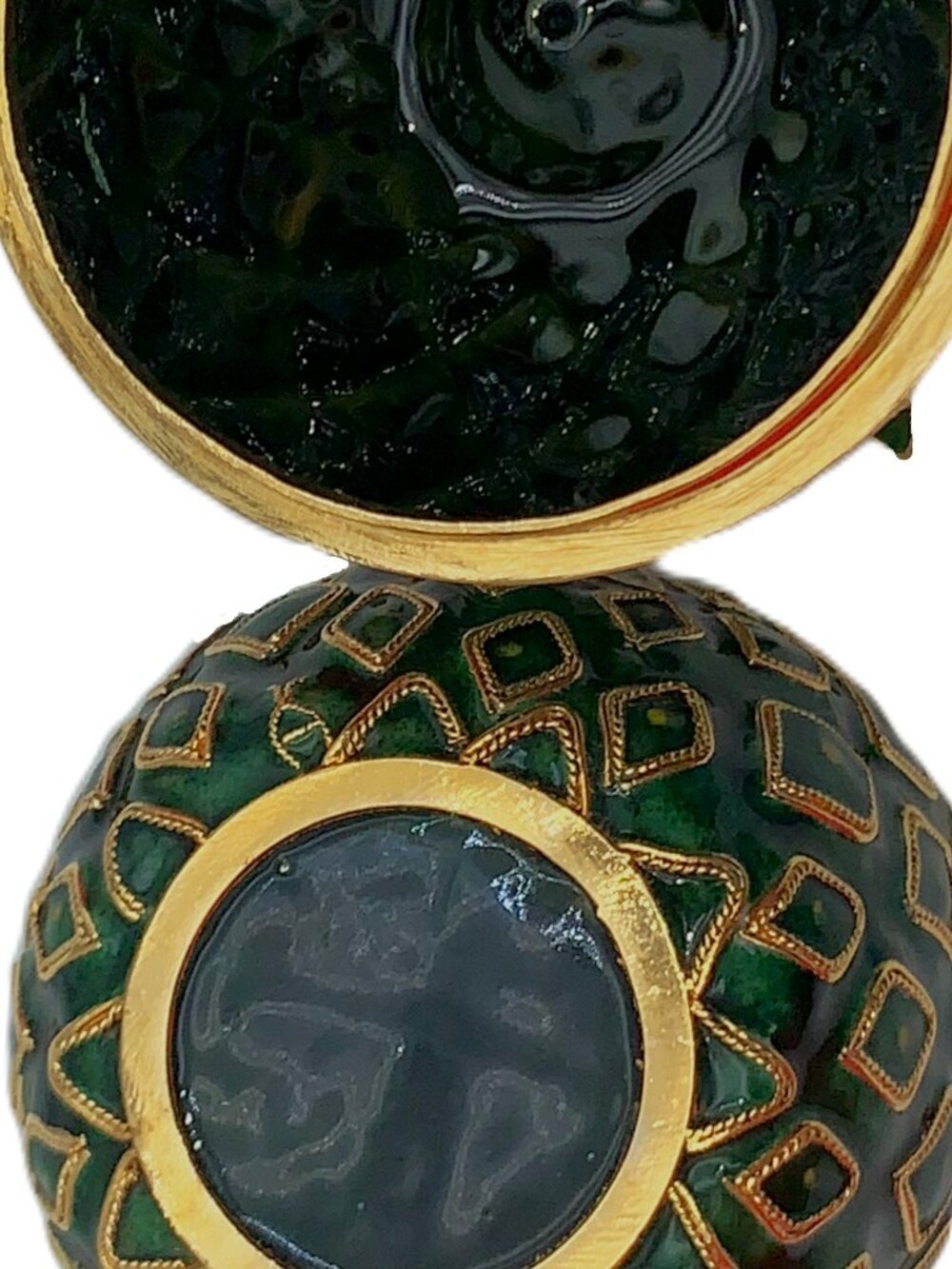 Large 7" PINEAPPLE Cloisonne Enamel Candy Trinket Box Jar Original Box Vintage - Picture 8 of 11